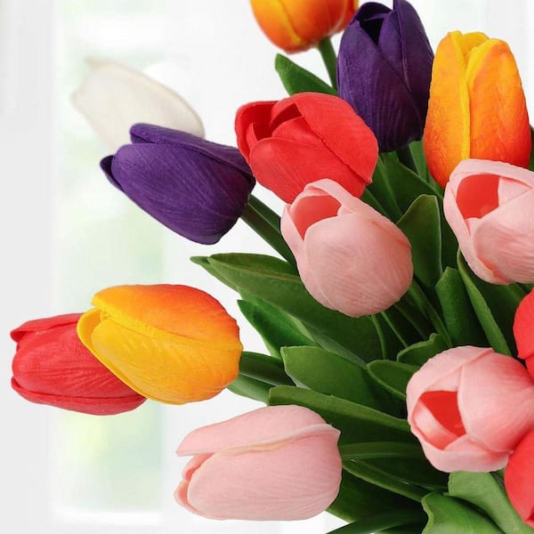 13.7 in. Multi-Colored Indoor Artificial Tulip Flower, 30-Pieces