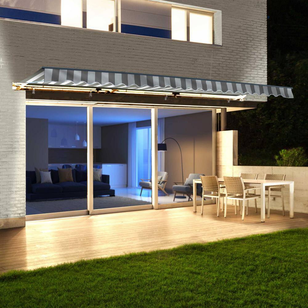 Grey and White Motorized LED Retractable Patio Awning