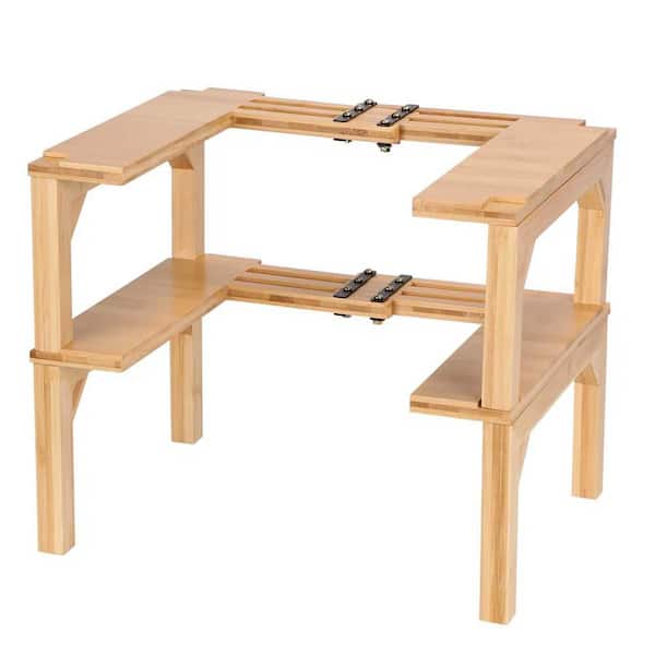 2-Tier Kitchen Spice Rack Expandable Bamboo Spice Organizer Stackable Seasoning Organizer for Countertops Pantries