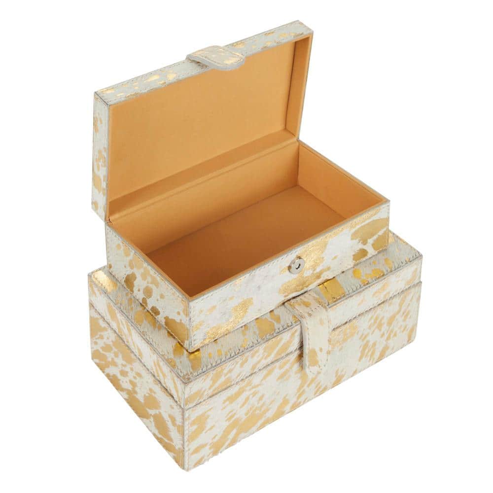 Glam Gold Leather Rectangular Decorative Box Set