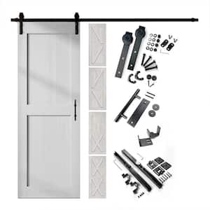 34 in. x 80 in. 5-in-1 Design White Solid Pine Wood Interior Sliding Barn Door with Hardware Kit, Non-Bypass