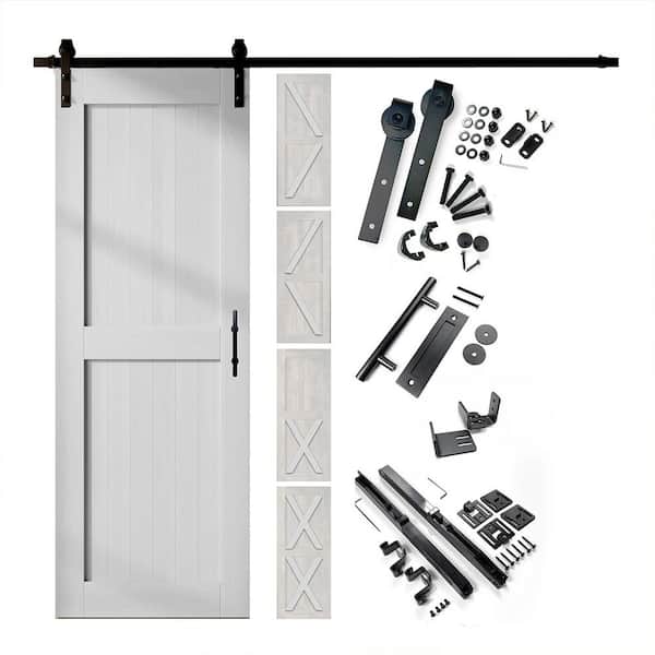 HOMACER 36 in. x 80 in. 5-in-1 Design White Solid Pine Wood Interior Sliding Barn Door with Hardware Kit, Non-Bypass