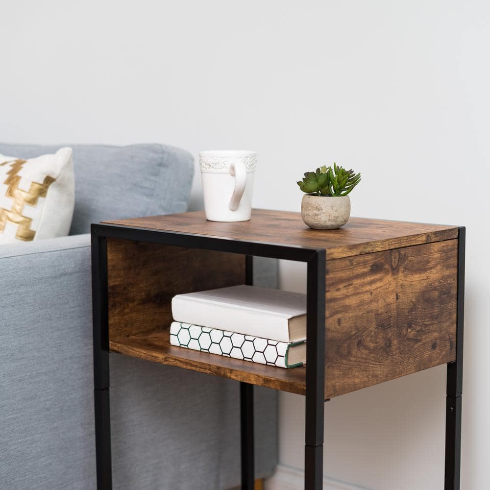 Versatile A-Shape Wood and Metal Cantilever Side Table, Brown