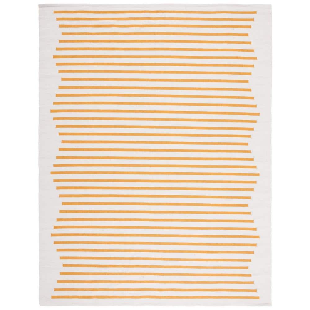 Ivory and Gold Handwoven Cotton 9' x 12' Rug