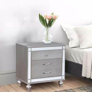 28 in. Silver 3-Drawer Wooden Nightstand