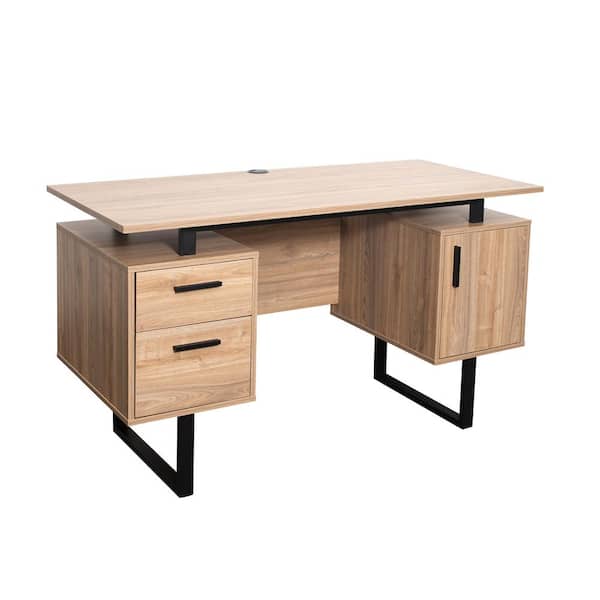 TECHNI MOBILI 52 in. Rectangular Walnut 2-Drawer Computer Desk with File Storage