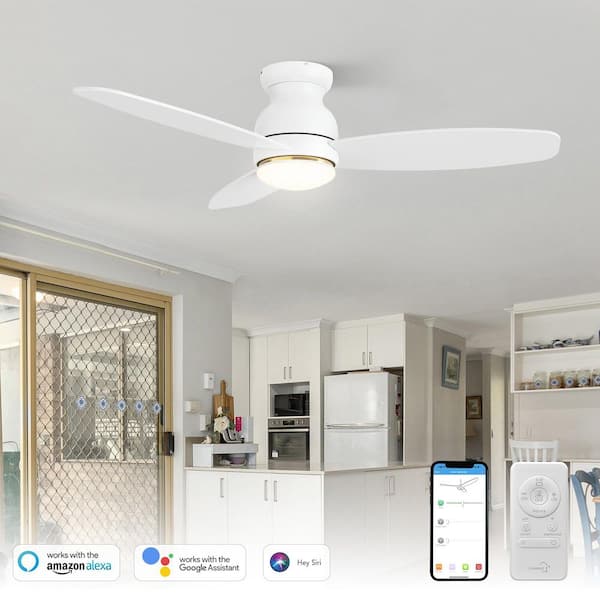 Trendsetter 52 in. Dimmable LED Indoor/Outdoor White Smart Ceiling Fan with Light and Remote, Works w/Alexa/Google Home
