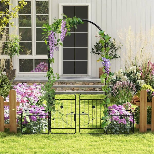 Costway 87 inches Garden Arbor Arched Lockable Gate Top Arbor Trellis with Side Planters one_size | HCST01503