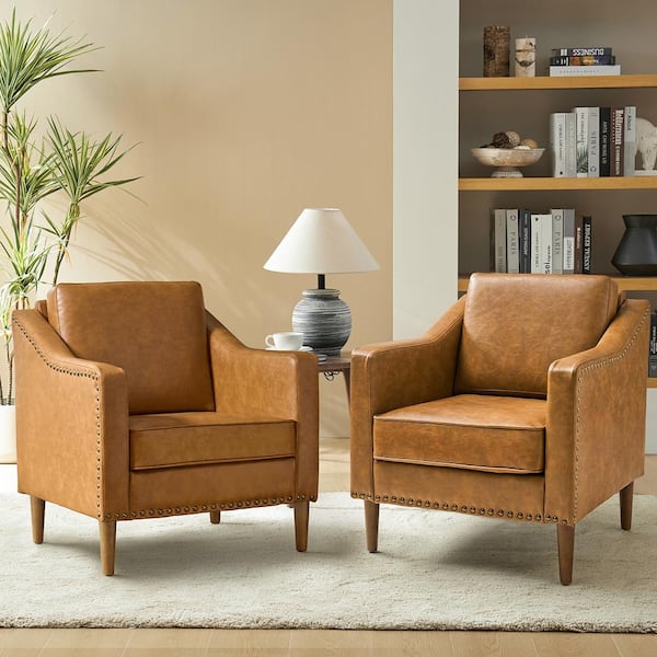 JAYDEN CREATION Celio 30 in. Camel Faux Leather Arm Chair with