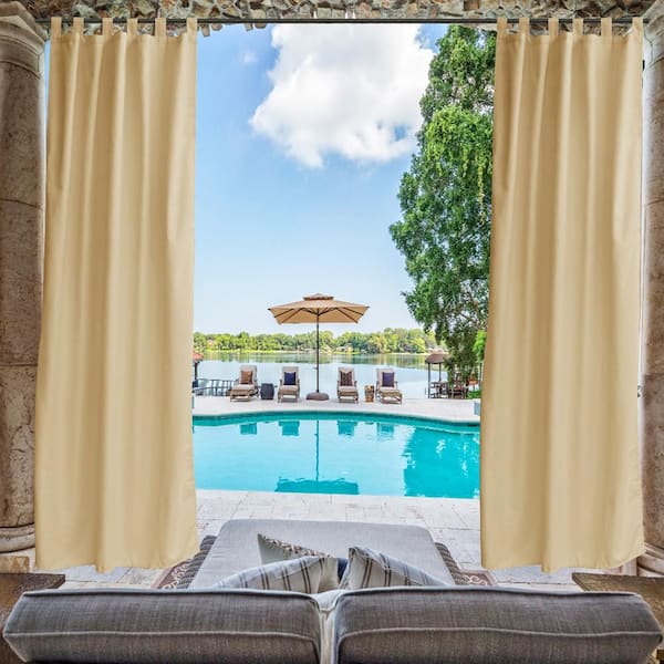 Beige Smooth 50in. Wx 96in. L Outdoor Patio Waterproof Tab Top Porch Decor Privacy Thermal Insulated Curtain Set of 4