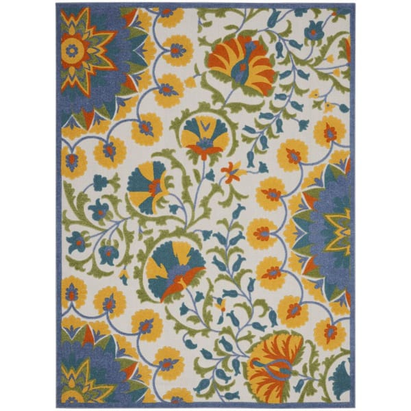 Blue, Yellow 10 ft. x 13 ft. Woven Polypropylene Indoor/Outdoor Area Rug