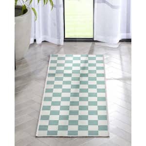 Green 2 ft. x 5 ft. Runner Flat-Weave Apollo Square Modern Geometric Boxes Area Rug