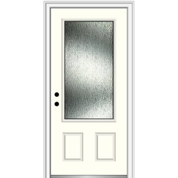 MMI Door Rain Glass 36 in. x 80 in. Right-Hand Inswing 3/4 Lite 2-Panel Painted Alabaster Prehung Front Door on 4-9/16 in. Frame