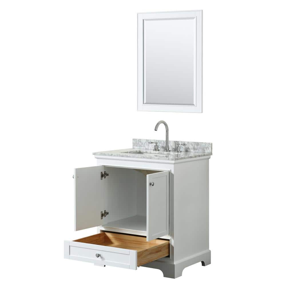 Deborah 30" White Bathroom Vanity with Marble Top and Mirror