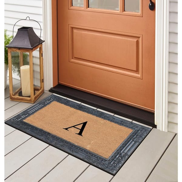 Black Scroll Border Rubber Doormat, 36x24