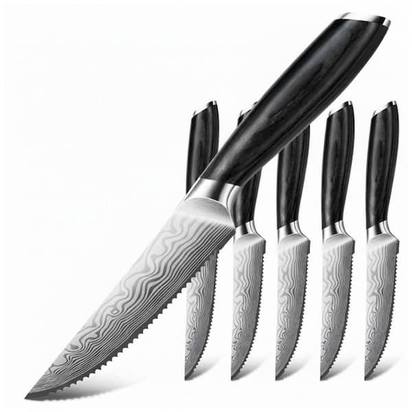 4.5in. Japanese Serrated Partial Tang Steak Knife Set, Ultra Sharp High Carbon Powder Steel w/ Pakkawood Handle Set of 6