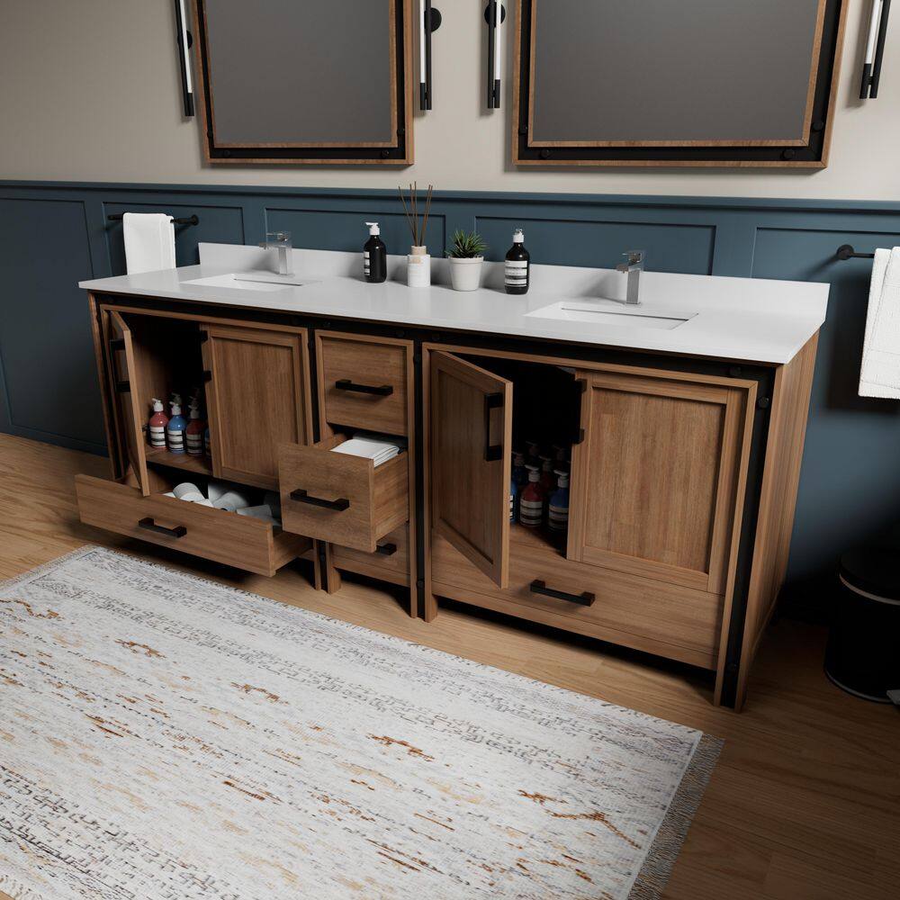 Ziva 84" Rustic Barnwood Double Freestanding Vanity Cabinet