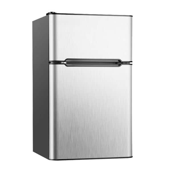 20 in. 3.2 cu. ft. 2-Door Mini Refrigerator in Silver with Freezer, Dual-Zone Control with Smart LED