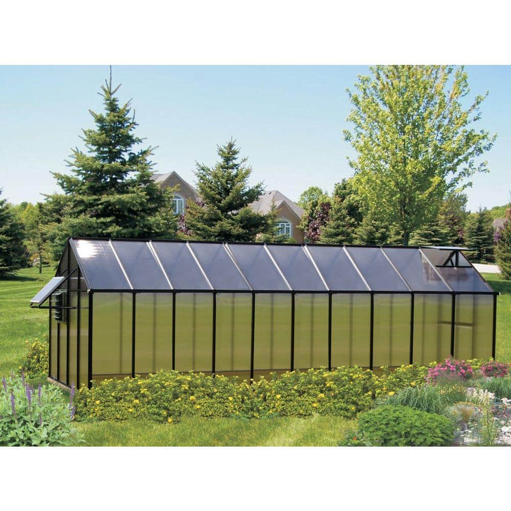 Monticello Black Aluminum 8' x 20' Greenhouse with Solar Ventilation