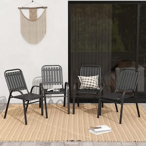 Black Stackable Metal Outdoor Dining Chair Set of 4 with PP Backrest and Seat