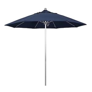 9 ft. Silver Aluminum Commercial Market Patio Umbrella with Fiberglass Ribs and Push Lift in Spectrum Indigo Sunbrella