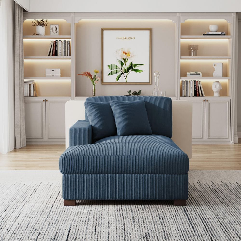 家具 ship Uixe Navy Blue Corduroy Polyester Left Arm Facing Sectional Chaise