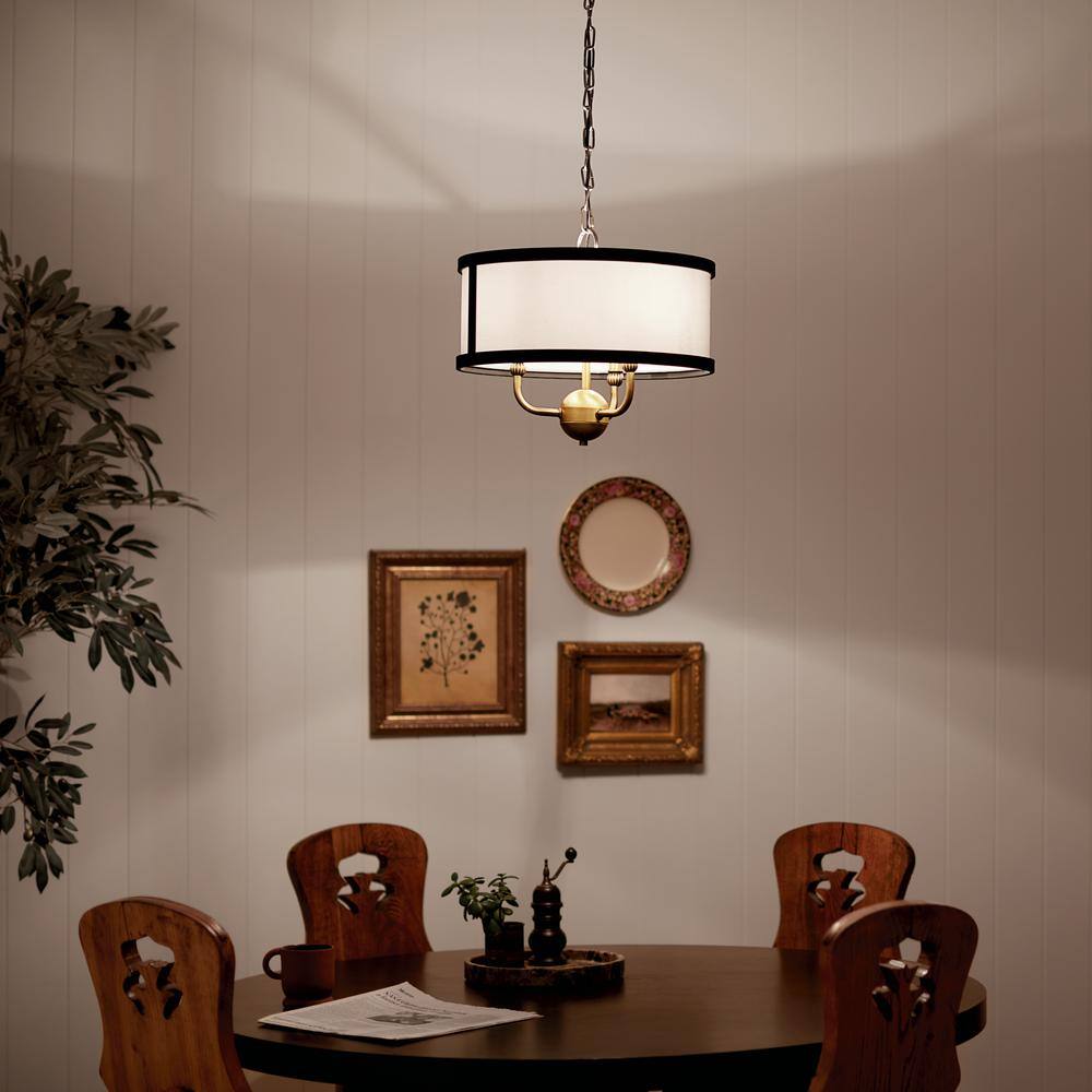 Natural Brass Mini Drum Chandelier with White Shade