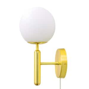 5.9 in. 1 Light Plug in LED Wall Sconces with Clear Globe Glass Shade, Gold Metal Base Wall Lamp