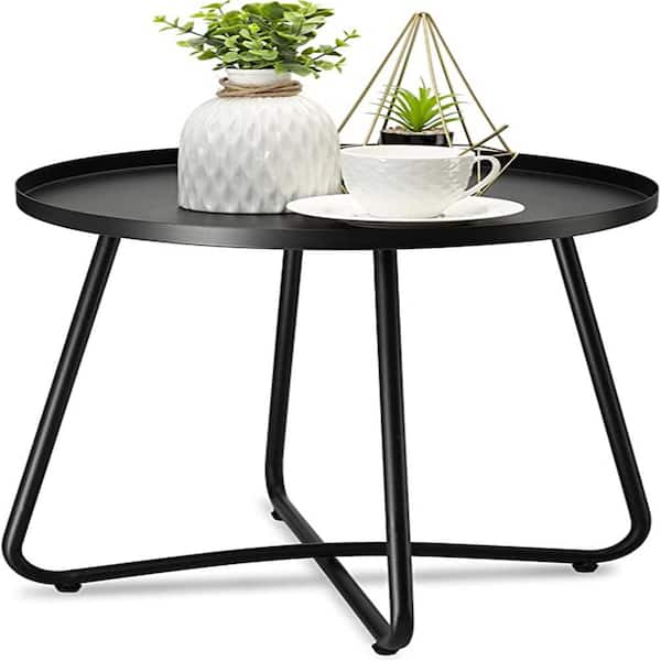 FAWEY TRED INC Round Black Steel Side Table Outdoor End Table