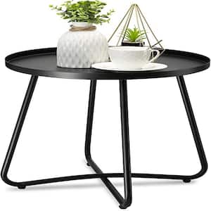 Round Black Steel Side Table Outdoor End Table