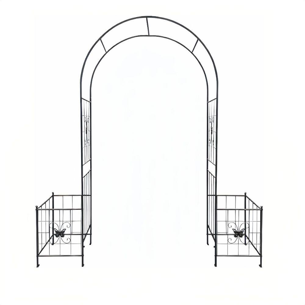 85.83 in. Black Metal Outdoor Garden Arch Arbor Trellis for Climbing ...