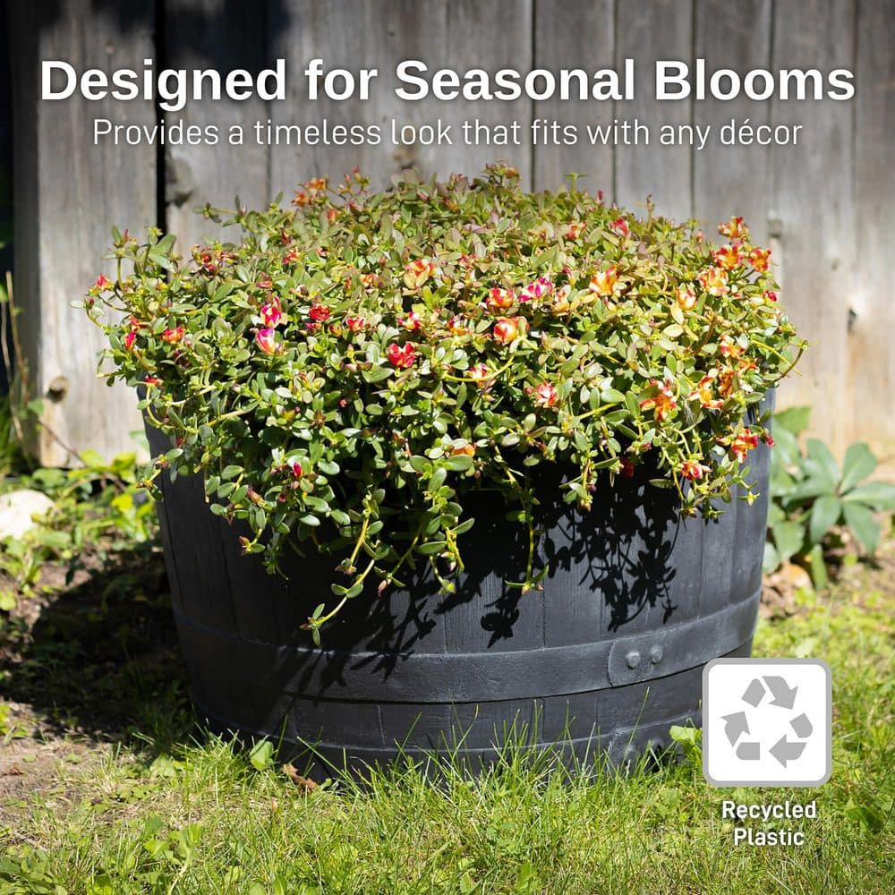 Black Polyethylene Whiskey Barrel Planter for Indoor/Outdoor Use