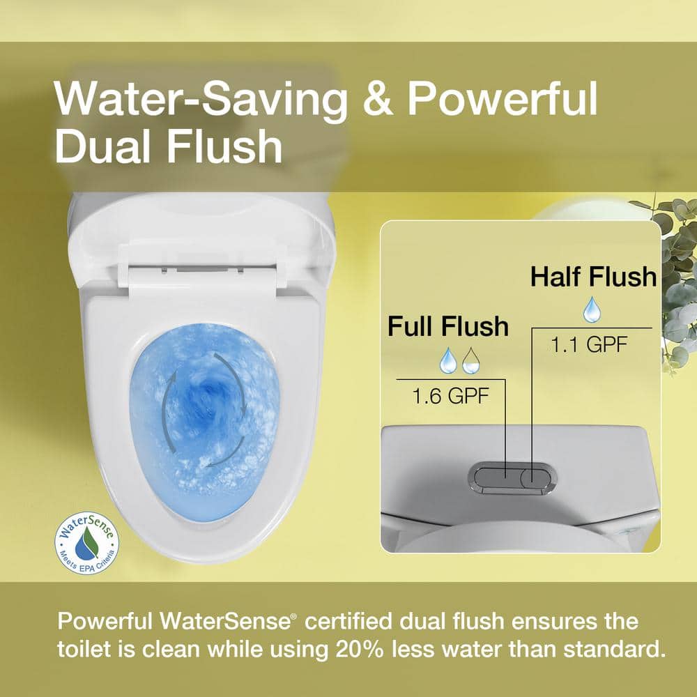 Glossy White Elongated One-Piece Dual Flush Toilet