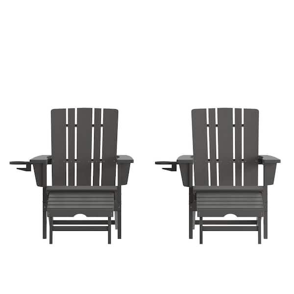TAYLOR + LOGAN Gray Faux Wood Resin Outdoor Rocking Chair in Gray