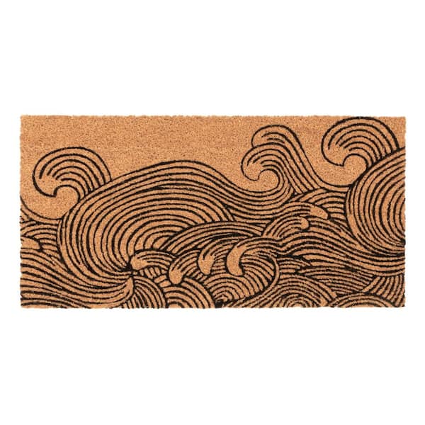 Waves Print Brown 16 in. x 32 in. Coir PVC Backing Indoor/Outdoor Door Mat