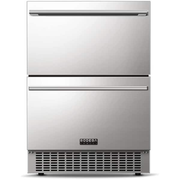 23.42 in. Single Zone 149 Cans Double Drawer Fridge Weatherproof Outdoor Beverage and Wine Cooler in Stainless Steel