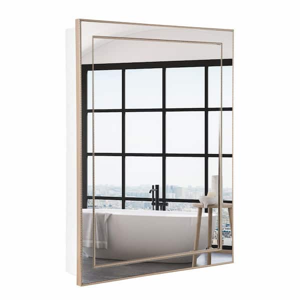 22 in. W x 30 in. H Surface Mount Metro Beaded Medicine Cabinet in Silver/Champagne