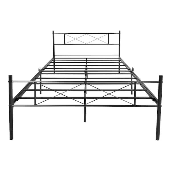 ATHMILE 77.95 in. W Black Metal Full Size Platform Bed