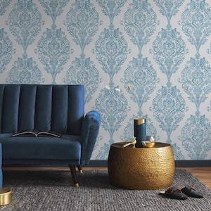 Estate Damask Coastal Blue Non-Pasted Wallpaper, 56 sq. ft.