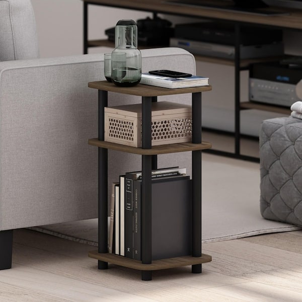 Just 13.15 in. Columbia Walnut/Black Rounded Rectangle Wood End Table