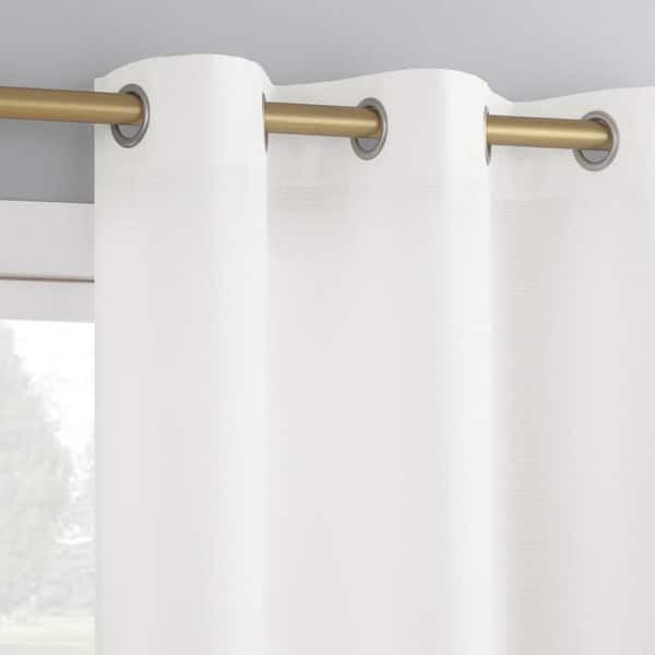 Landon Textured White Faux Linen 40 in. W x 63 in. L Grommet Light Filtering Curtain (Single Panel)