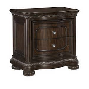 31 in. Brown 2-Drawers Wooden Nightstand