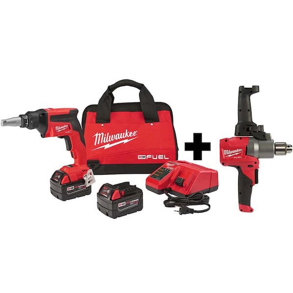 Milwaukee M18 FUEL 18V Lithium-Ion Brushless Cordless Drywall Screw Gun Kit W/ M18 FUEL 1/2 in. Mud Mixer