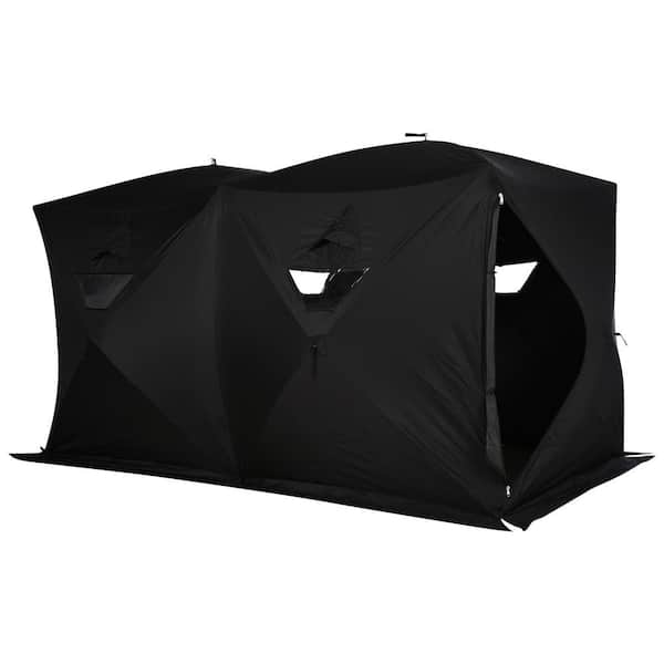 Outsunny 8 Person Ice Fishing Shelter, Waterproof Oxford Fabric Portable Pop-Up Ice Tent with 2 Doors for Outdoor Fishing, Black
