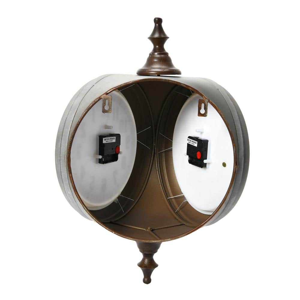 Distressed Gray and Brown Double-Sided Metal Wall Clock