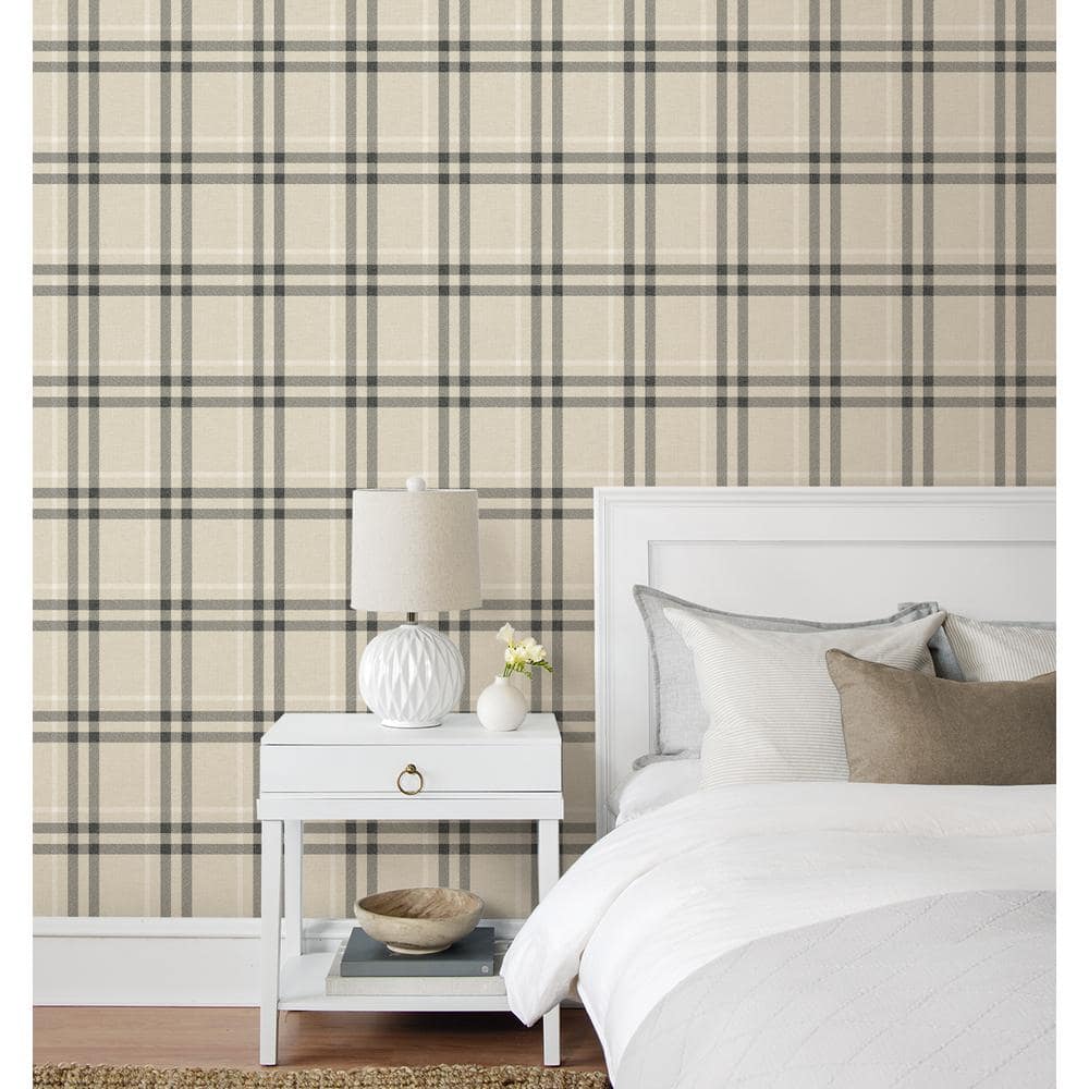 Linen and Ebony Plaid Peel and Stick Wallpaper Roll