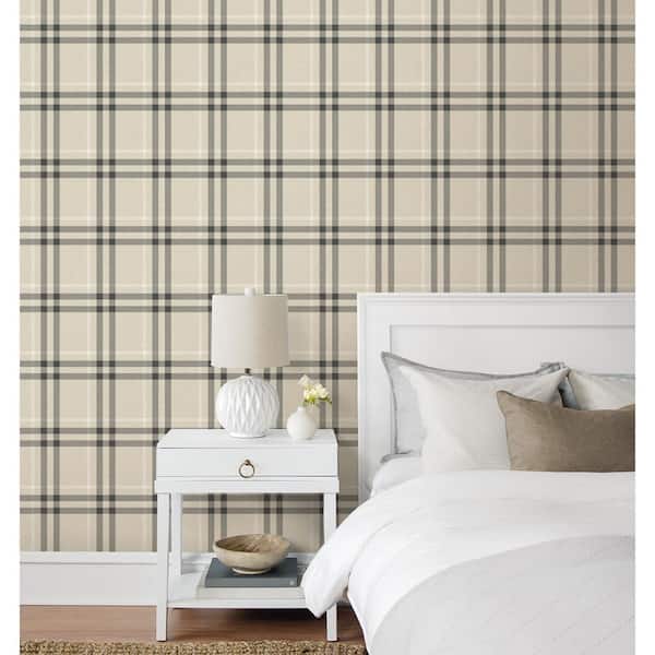 Linen and Ebony Calverlay Plaid Vinyl Peel and Stick Wallpaper Roll (31.35 sq. ft.)