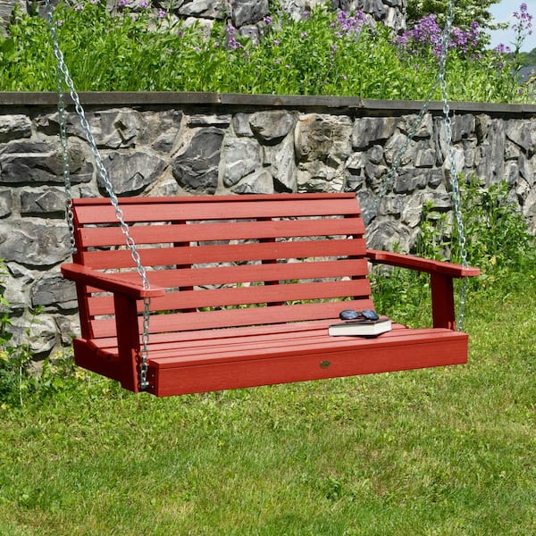 Highwood Weatherly 48 in. 2-Person Rustic Red Recycled Plastic Porch Swing
