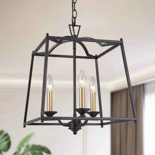 Transitional Kitchen Island Pendant Light 3-Light Black and Brass Cage Pendant Light