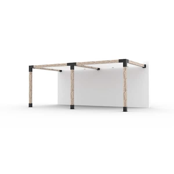 TOJA GRID 10 ft. L x 20 ft. W Double Wall Mount Pergola Kit with 2 White Shade Sails, 6x6 Wood